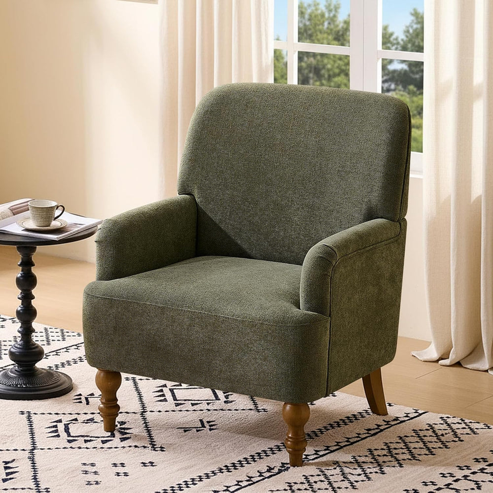 Modern Wingback Accent Chair, Upholstered Fabric Living Room Armchair with Wo...