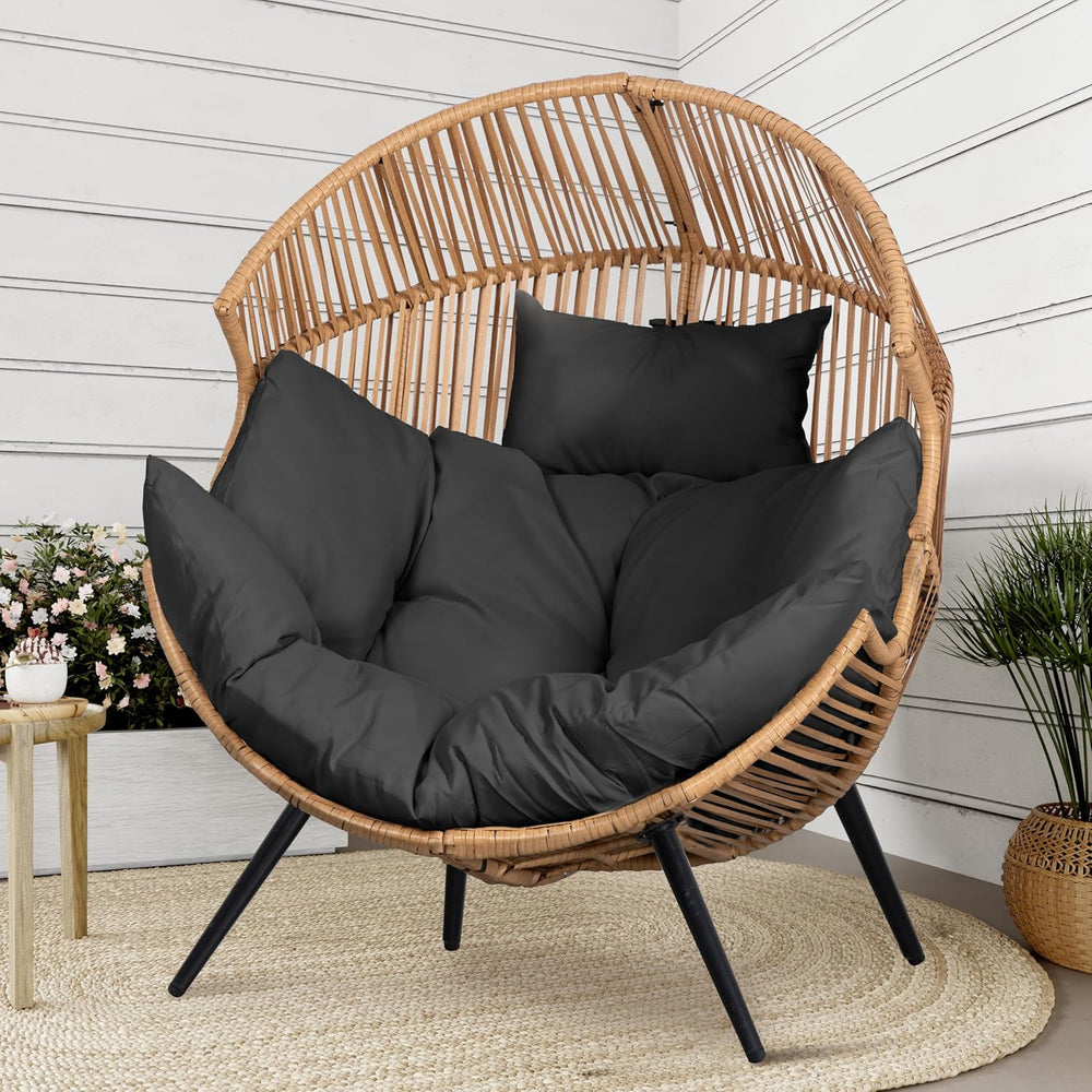 Shintenchi Wicker Egg Chair Rattan Patio Chair with Cushion, Oversized Patio ...