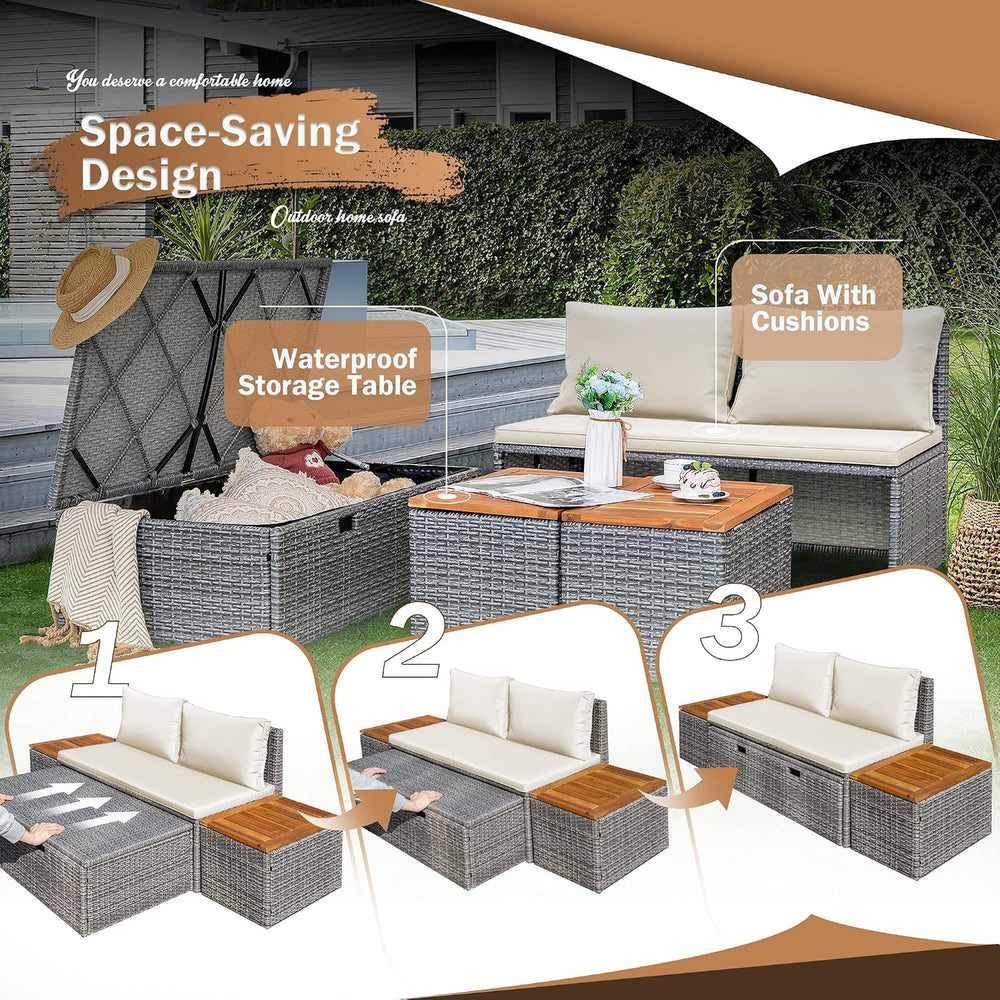 Devoko Outdoor Daybed Set Patio Day Bed,Rattan Lounge Bed