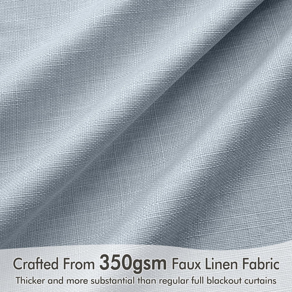 MIULEE 100% Blackout Back Tab Pleat Linen Curtains 50" Wx84 L,Chambray Blue