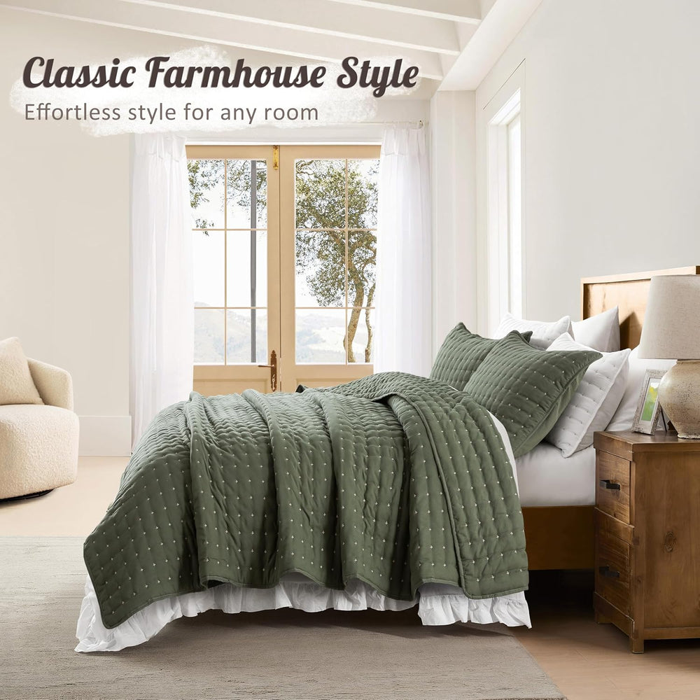 WDCOZY Cloud Soft Quilt Set, King Size, Moss Green, 3 Pieces 104x90 inches