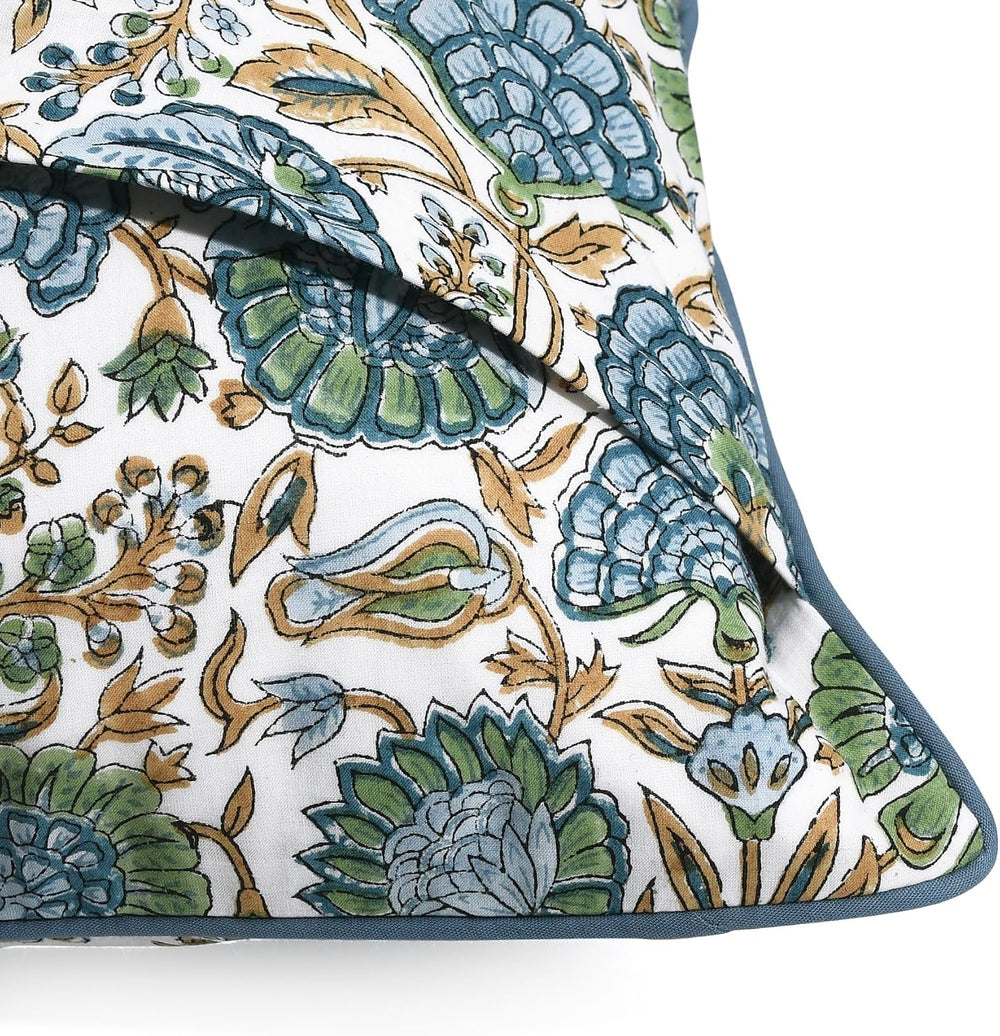Ridhi Asparagus Green Block Print Cotton Pillow Cover 18x18 Inch Set of 2