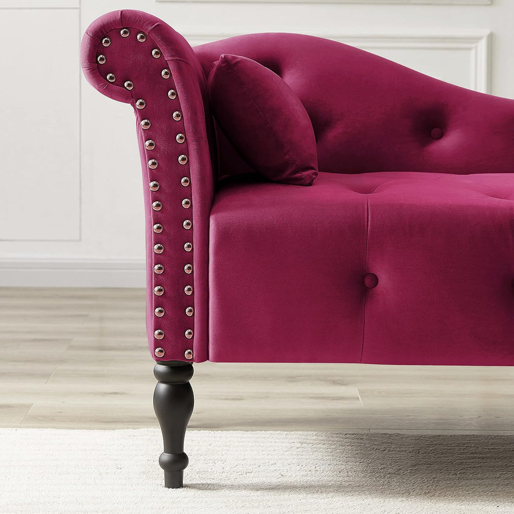 Polibi 60.6" Velvet Chaise Lounge Chair with 1 Pillow and Nailhead Trimm...