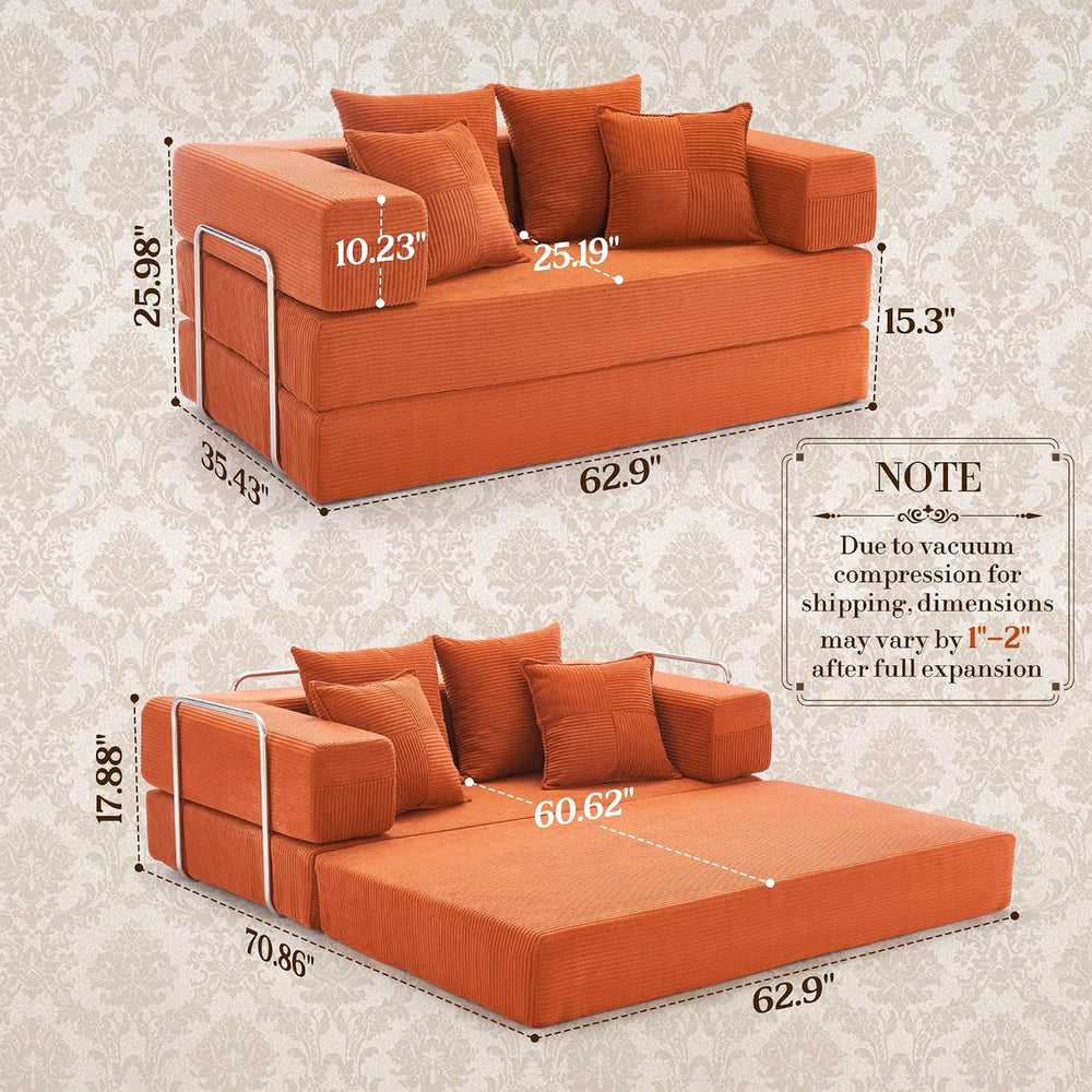 Convertible Futon Sofa Bed - Boneless Couch for Living Room with High Backres...