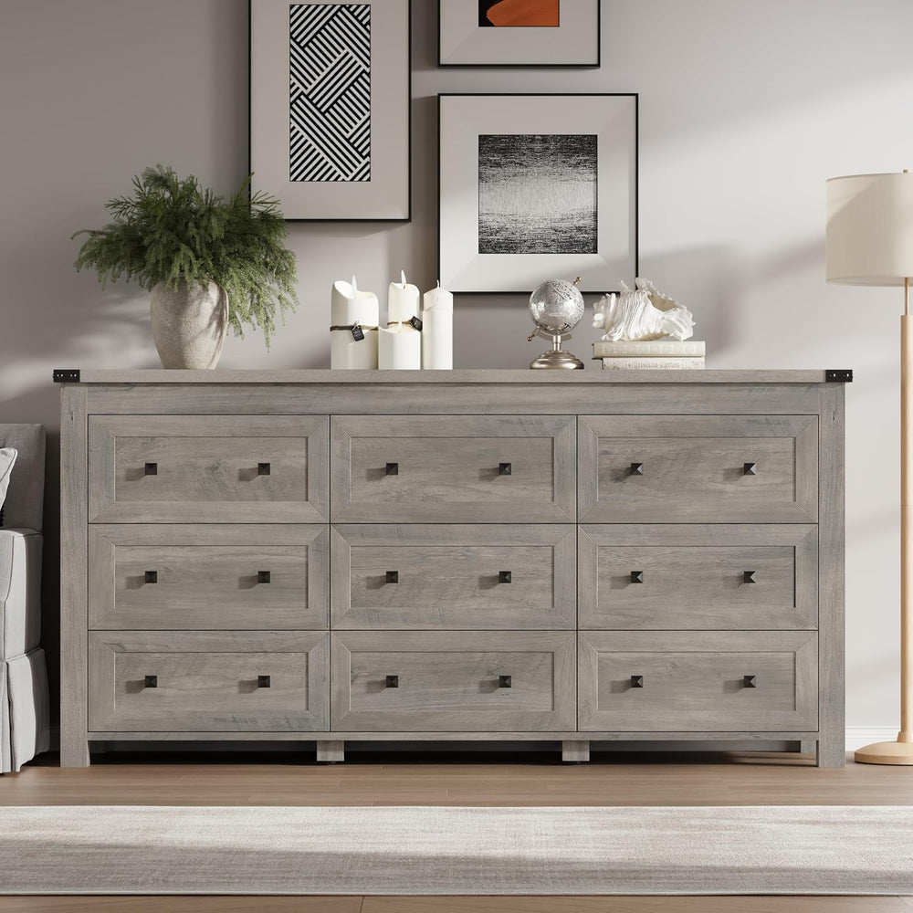 BORNOON 9-Drawer Dresser, Modern Wooden Storage Chest of Drawers, Dresser TV ...