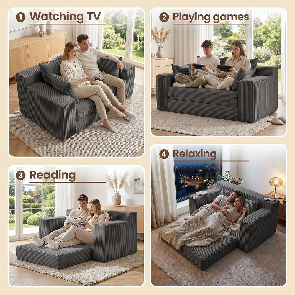 JUIKURY Boneless Mini Couch 53 Inch, 3-in-1 Gray Boneless Couches Covertible ...