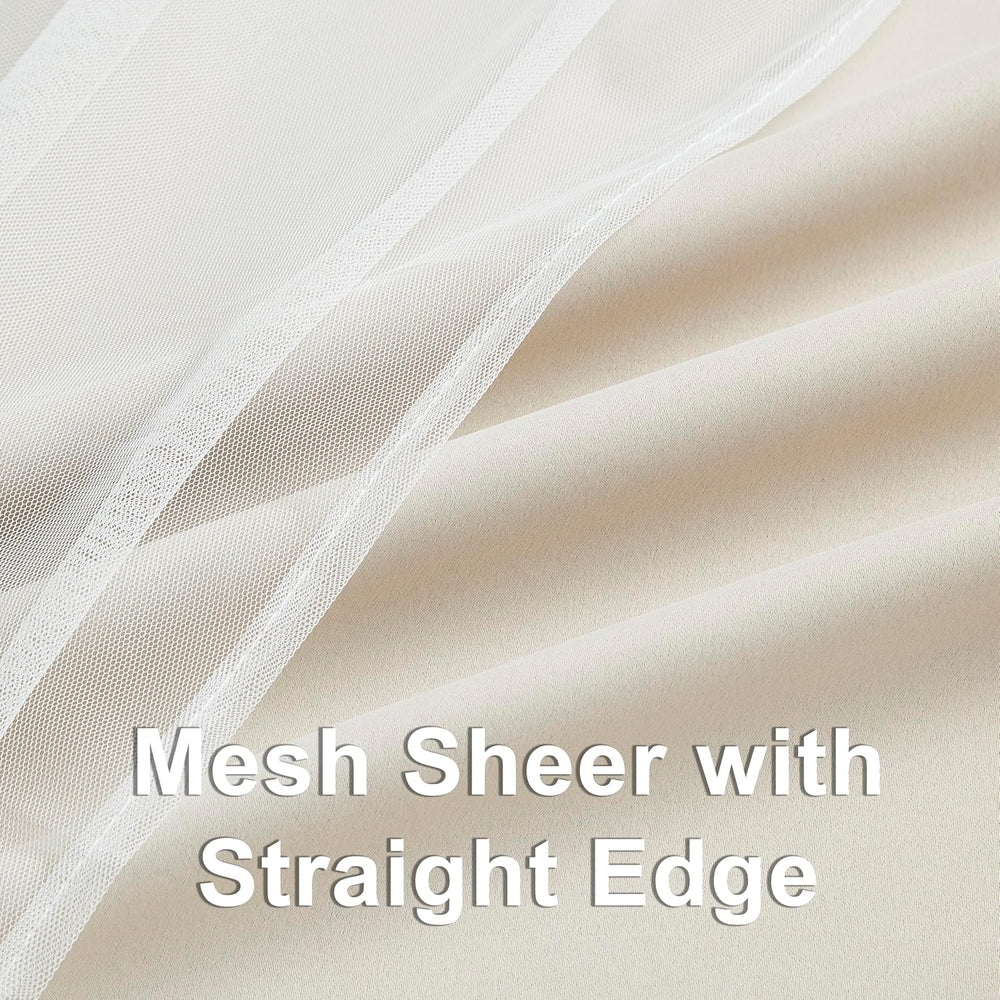 Bujasso Beige 90% Blackout Curtains with Sheer Overlay Mix and Match Double L...