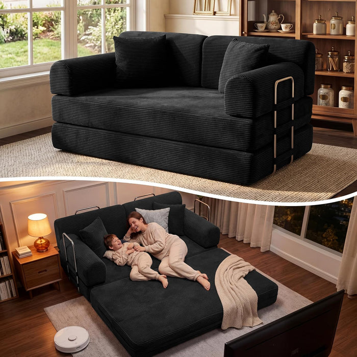 Sofa Bed, Boneless Couch Folding Floor Compression Loveseat Sleeper with Fixed-Shape Frame, Sofas for Guest Room Living Room No Assembly Required (Includes 2 Pillows)