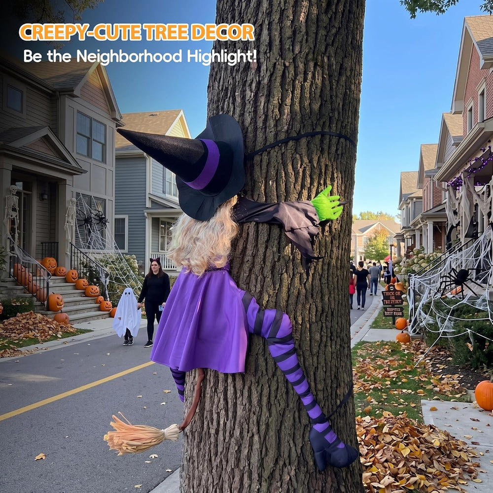 63" Purple Witch Crashing into Tree Halloween Decorations