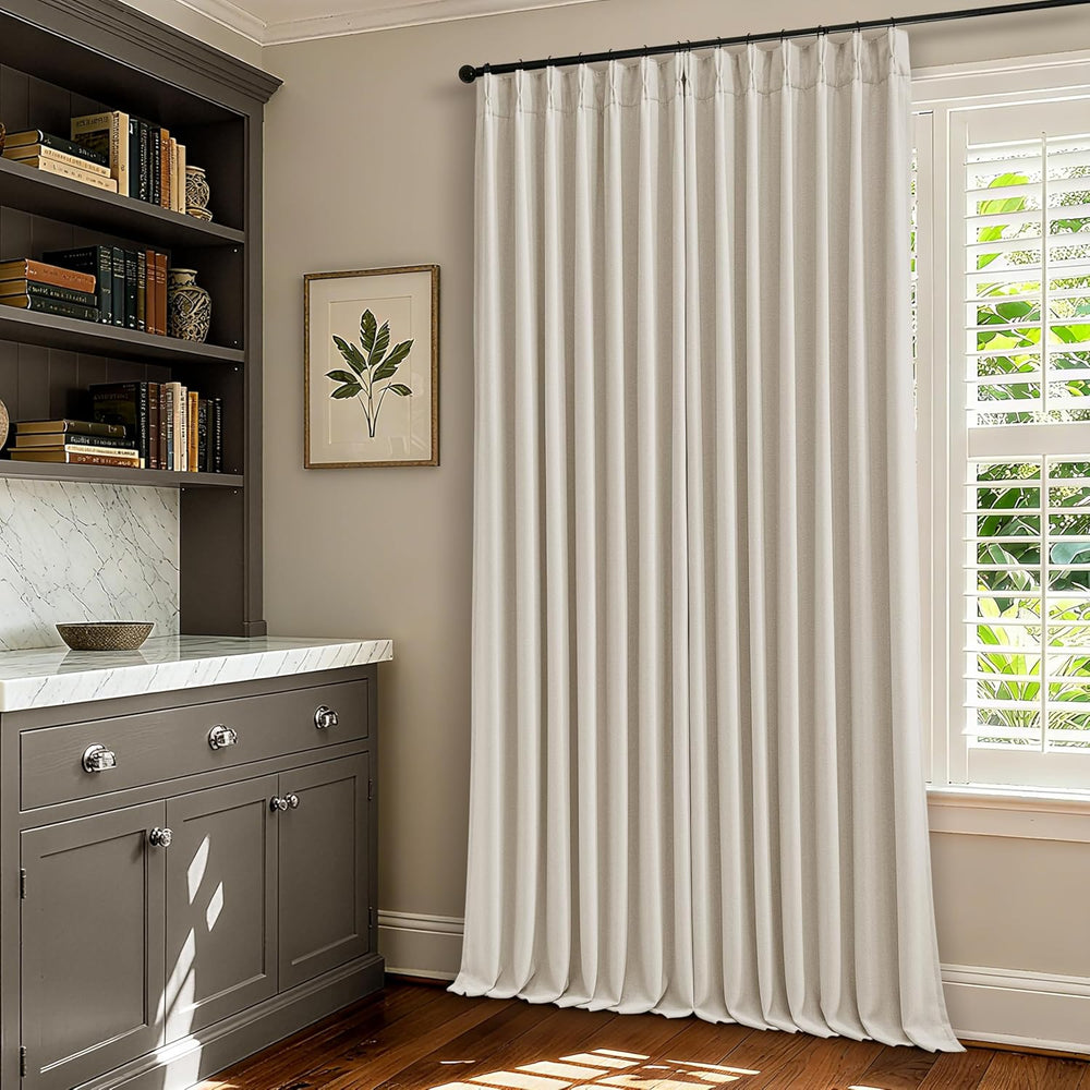 105 Inch Blackout Linen Curtains Pinch Pleat Bedroom Living Room Natural
