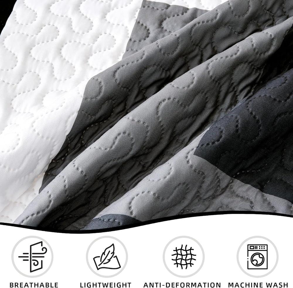 3 Piece Black Grey Quilt King Size Black White Gray Bedding Set