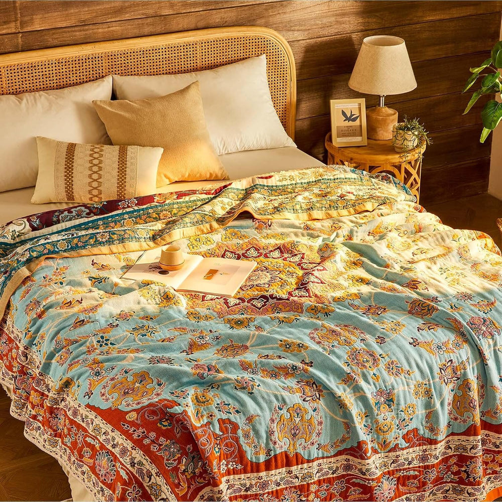Boho Throw Blanket 100% Cotton Muslin Woven Blanket Bohemian Bed Throws Vinta...