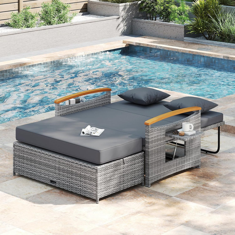 RELAX4LIFE Wicker Patio Outdoor Daybed - Rattan Cushioned Loveseat w/Storage ...