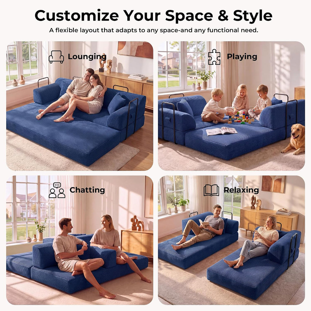 79" High Back Boneless Couch, Convertible Sofa Bed, Navy Blue