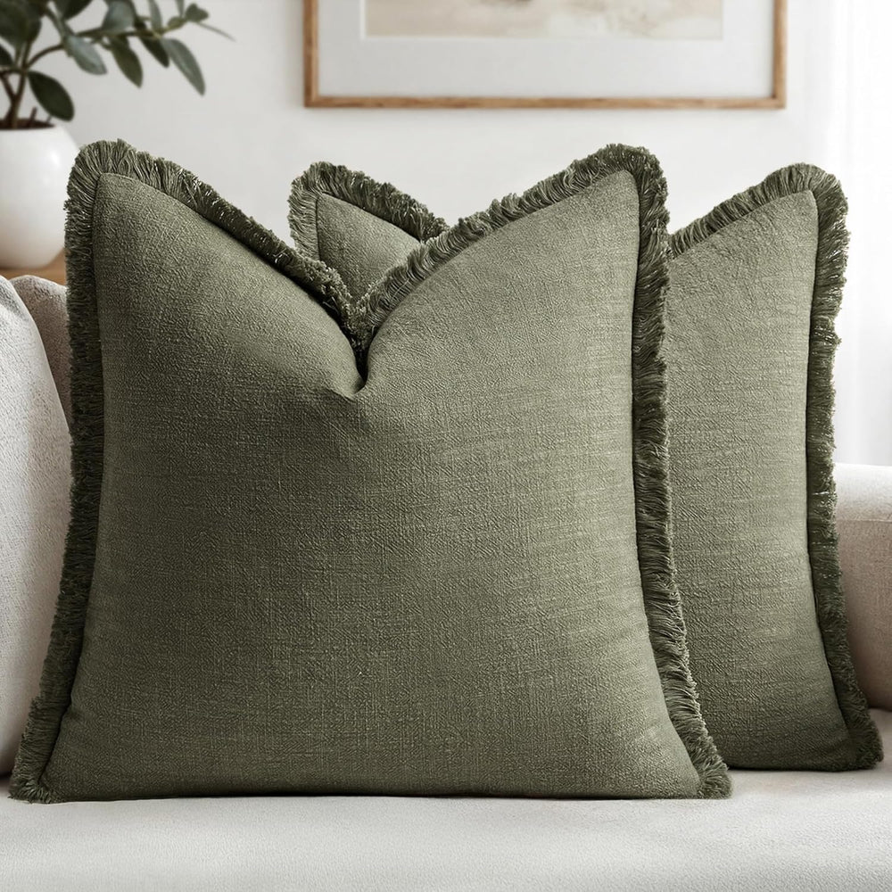 MIULEE Decorative Throw Pillow Covers Neutral Linen Fringe Throw Pillows Euro