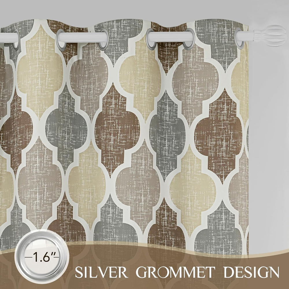 Beauoop Moroccan 100% Blackout Curtains Bedroom Brown Grey 50x63 2 Panels