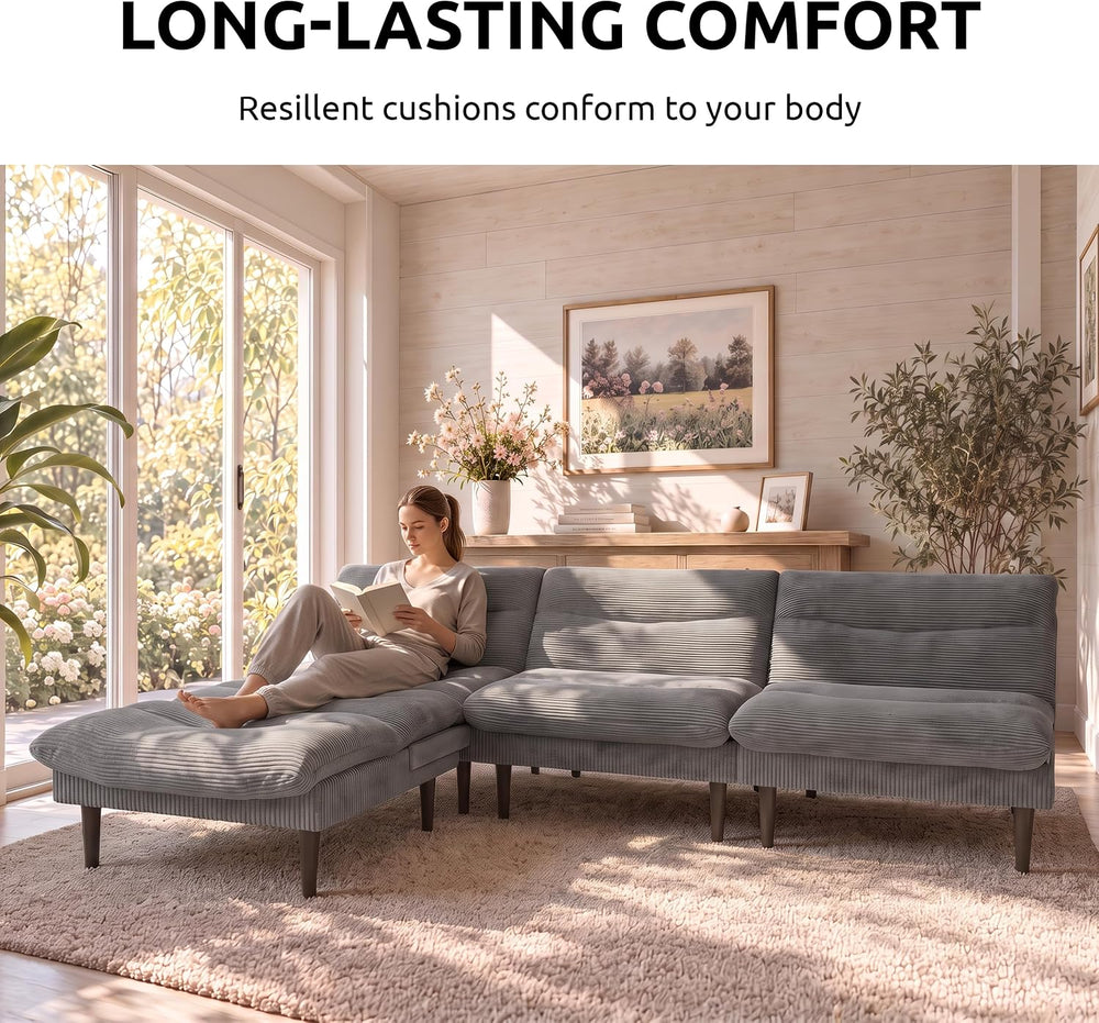 98 Inch Corduroy Futon Sofa Bed, Modular Sectional Sofa For Living Room