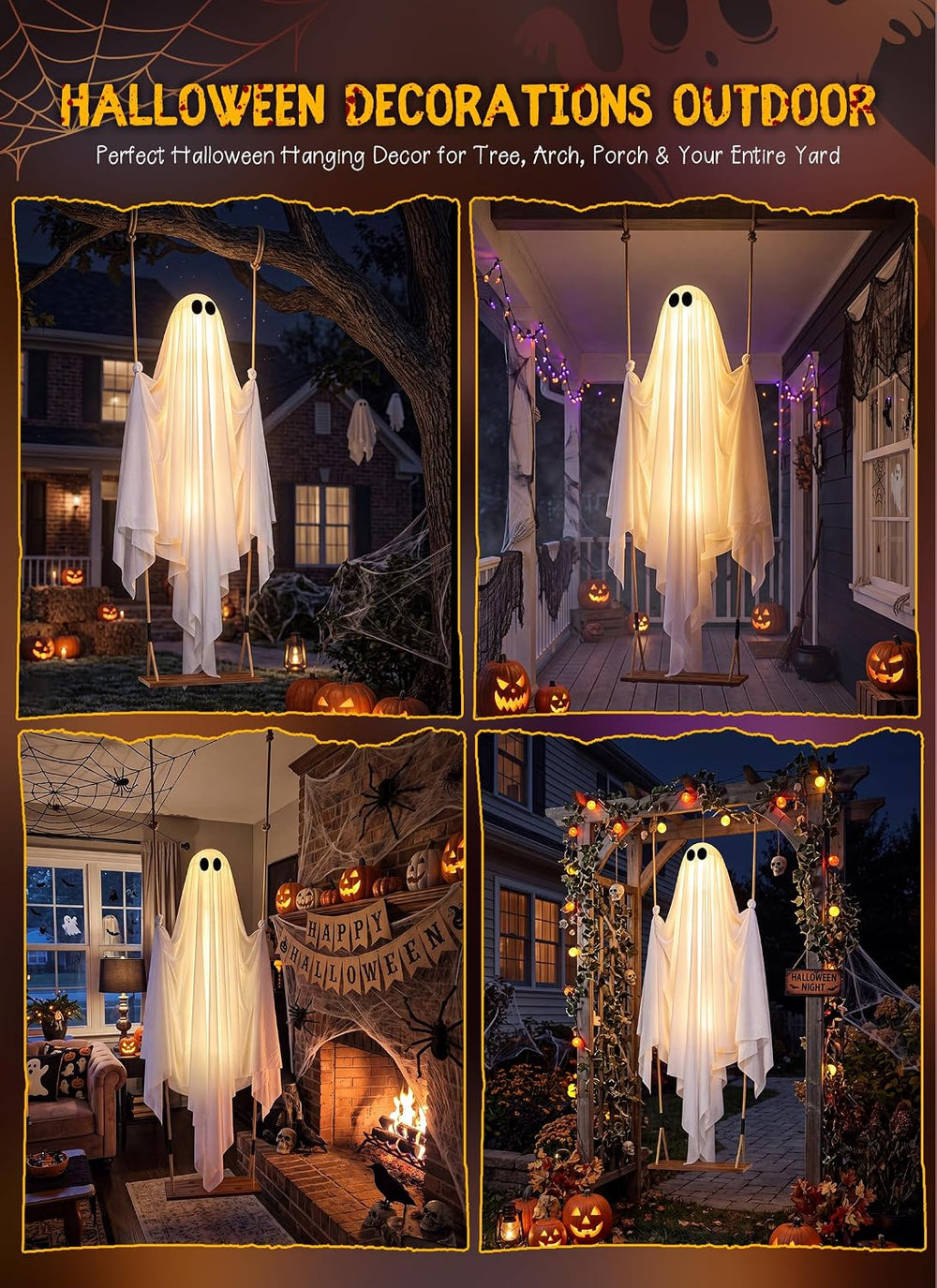 Minetom 4.5FT Swinging Ghost Outdoor Halloween Decorations, Hanging Ghost