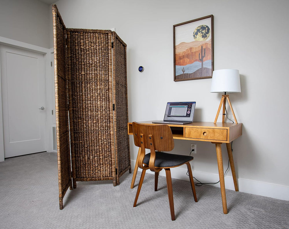 BIRDROCK HOME 3 Panel Seagrass Room Divider, Brown Wash, 57.5โ x 70.1โ
