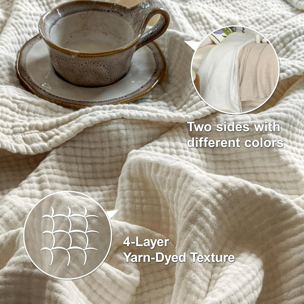 Simple&Opulence 100% Cotton Muslin Blanket King Size, Lightweight Breatha...