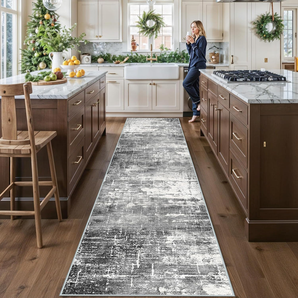 Washable 12ft Kitchen Area Rug: Abstract Entryway Rug Runner Soft Bedroom