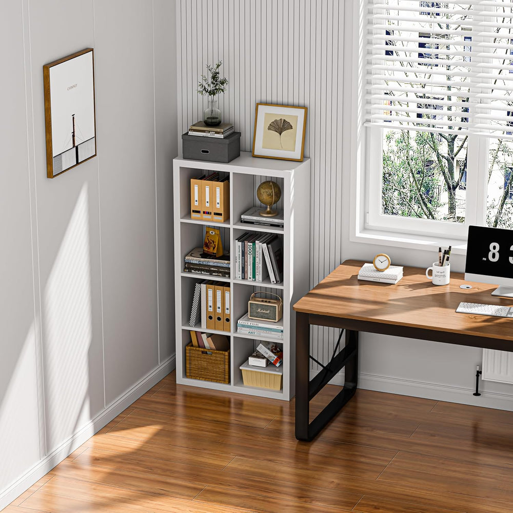 Bookshelf with Storage Bin, 6-Cube Storage Organizer, Modern Wood Open Bookca...