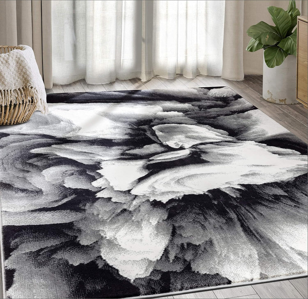 Abani Rugs Modern 5'3"x7'6" Black & White Floral Swirl ...