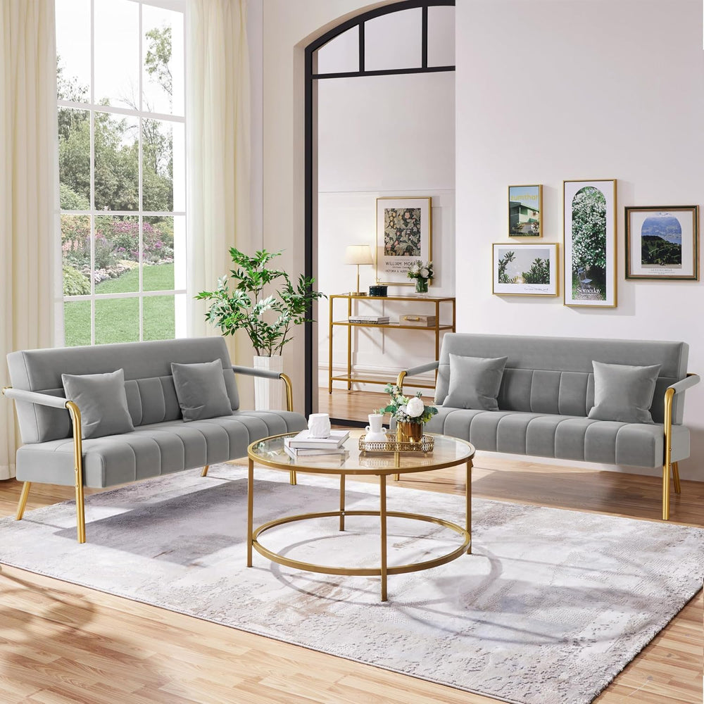 Yaheetech 56.5" Small Sofa 2 Seater Couch with Gold-Tone Legs, Light Gray