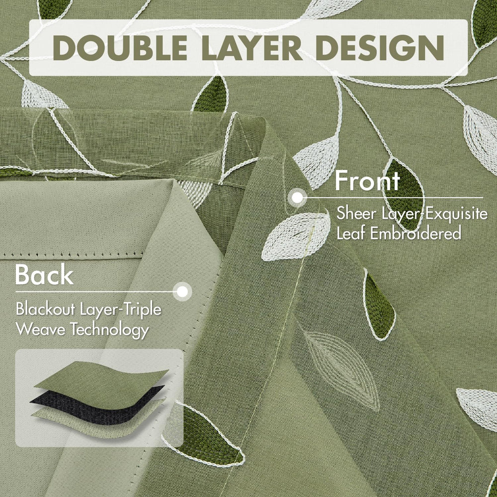MIULEE Sage Green Double Layer Patterned Blackout Curtains 52" W x 84&qu...