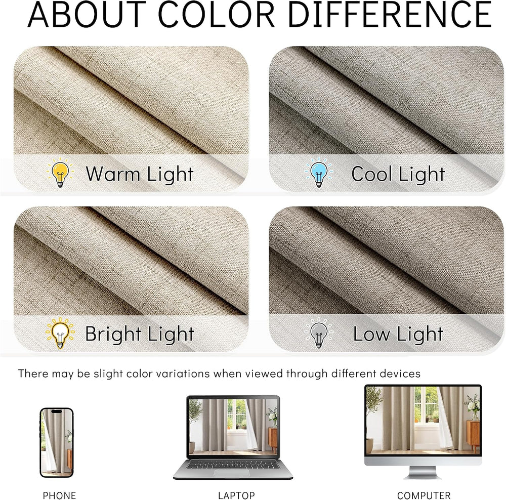 ChrisDowa Linen Blackout Curtains 63 Inch Length 100% Blackout Curtain
