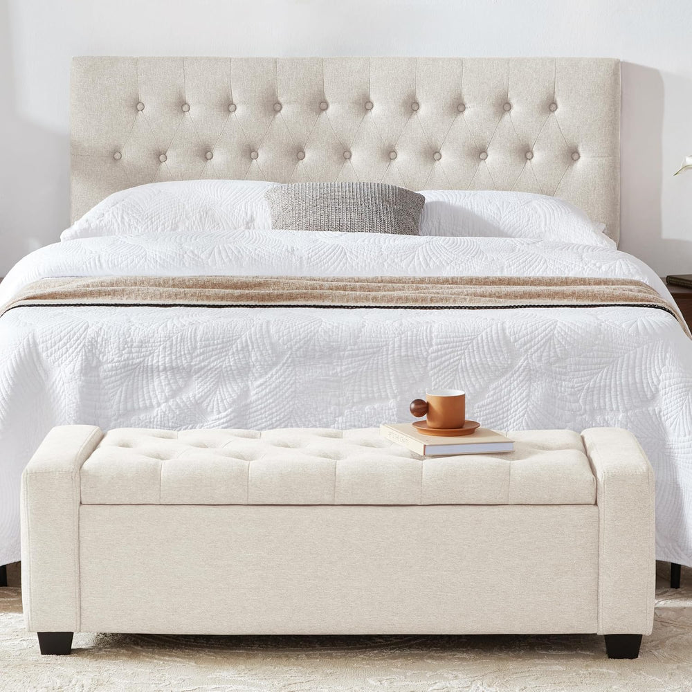 48" Ottoman with Storage, Beige Storage Ottoman Bench
