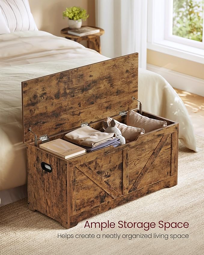 VASAGLE Storage Chest, Storage Trunk with 2 Safety Hinges, Storage Bench, Sho...