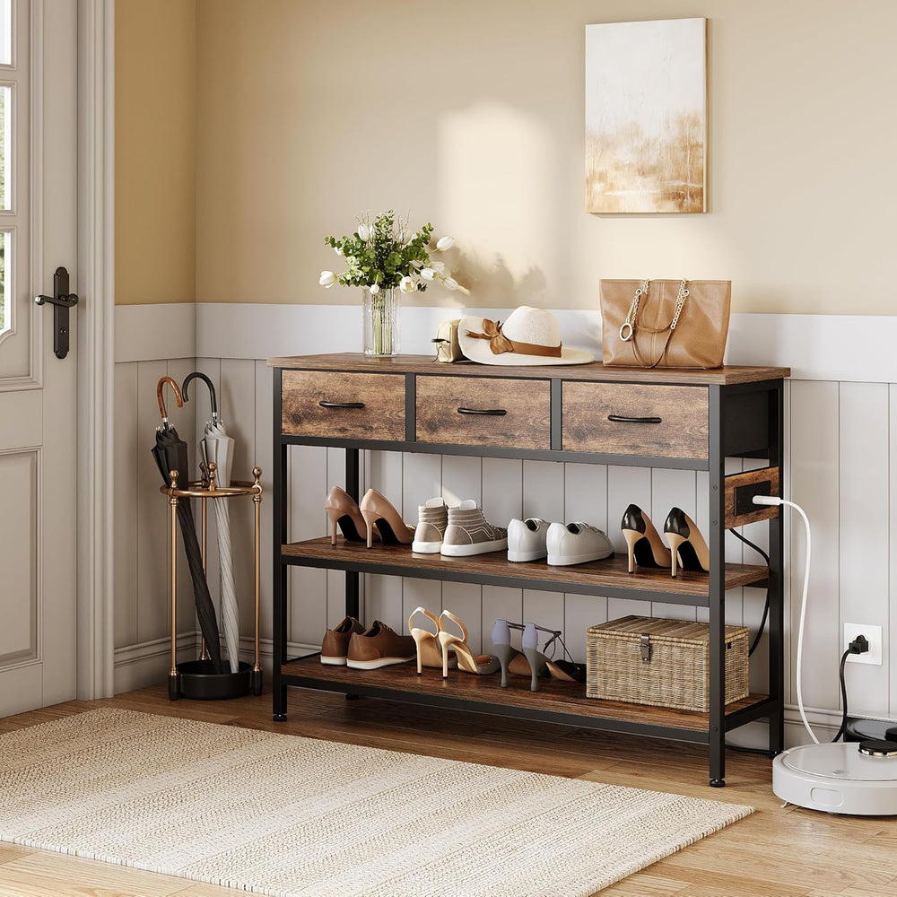 Lulive Entryway Table with Power Outlets, Console Table with 3 Fabric Drawers...