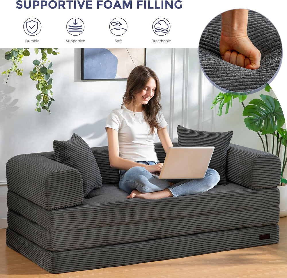 MAXYOYO 63" Convertible Sofa Bed, Boneless Futon Couch Floor Sofa, Dark ...