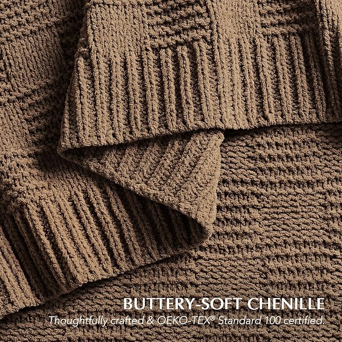 EVERGRACEHOME Modern Checkered Chenille Throw Blanket, Soft Cozy Plaid Knitted