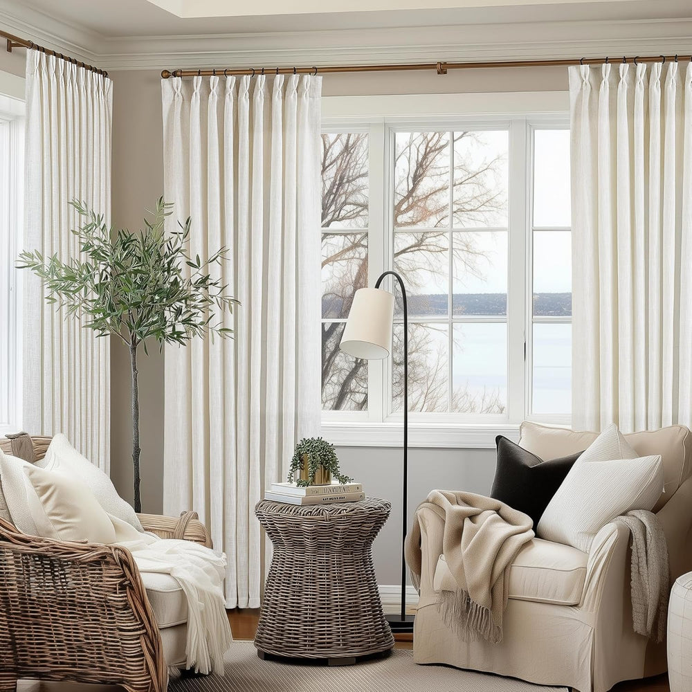 102 Inch Curtains Pinch Pleat Linen Curtains Natural 2 Panels