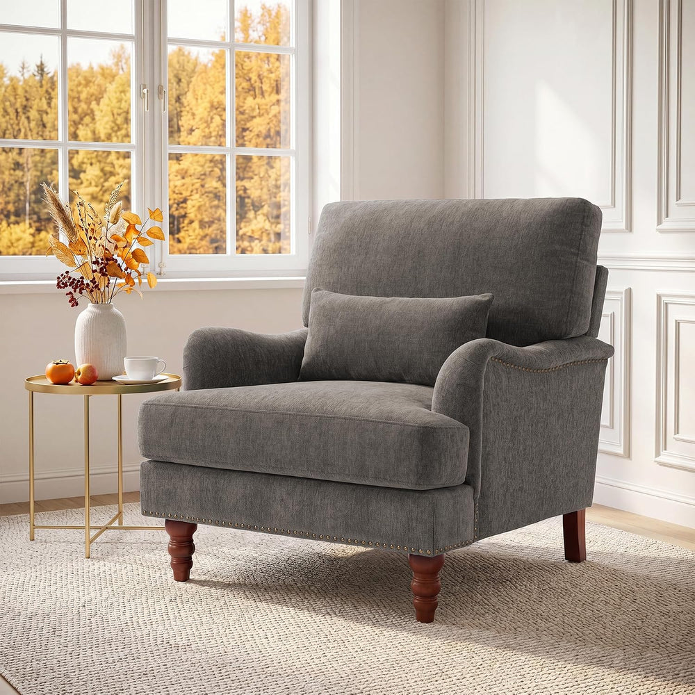Mid-Century Modern Accent Chair with Lumbar Pillow, Tan, 1 Pack