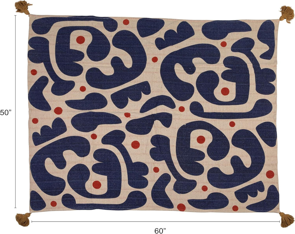 Bloomingville Woven Cotton Blend Throw with Abstract Design, Stripes and Tass...