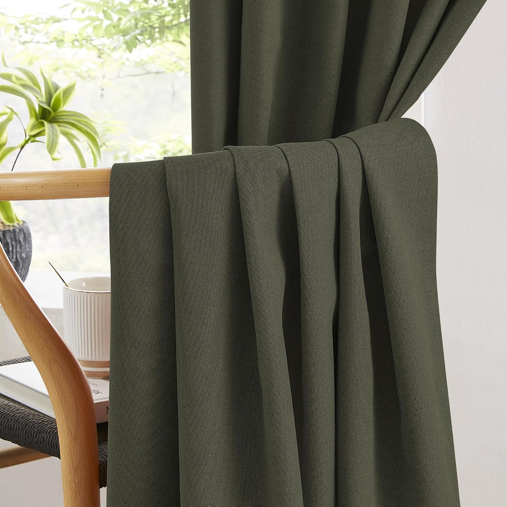 KEQIAOSUOCAI Dark Olive Green Blackout Curtains 90 Inches Long 2 Panels Set- ...