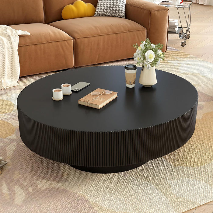 31.5" Round Coffee Table, Modern Fluted Drum Center Table