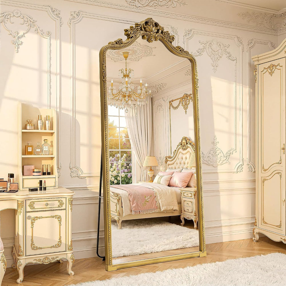 71"x32"Arched Full Length Floor Mirror, Gold Traditional Ornate Ant...