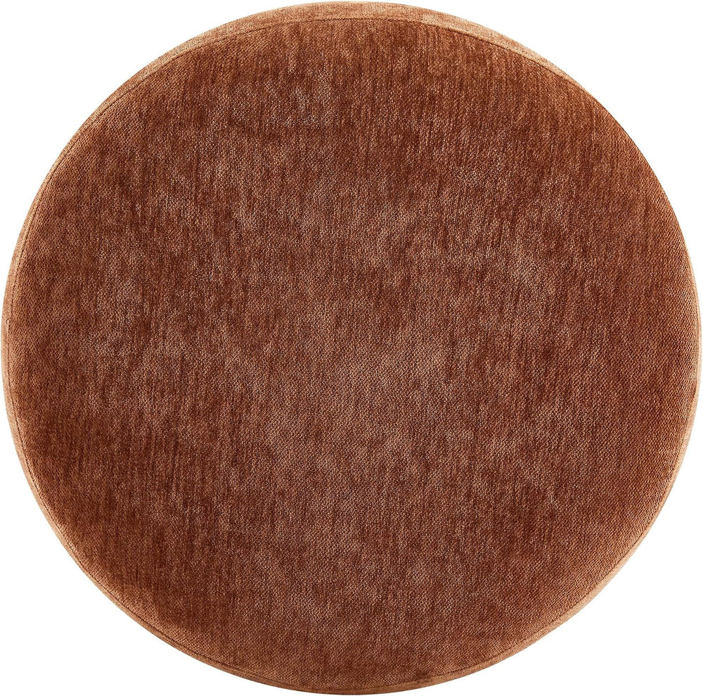 Upholstered Round Pouf Ottoman, Modern Footstool, Orange-Brown