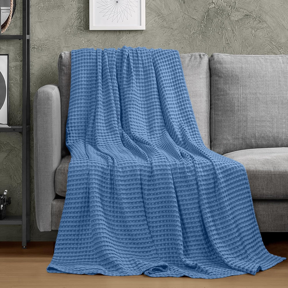 Utopia Bedding 100% Cotton Waffle Blanket Twin Size Wedgewood, 90x72 Inch