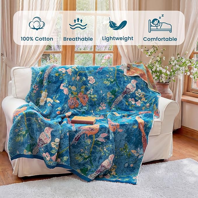 MSGKV Boho Throw Blanket for Bed 60"x80" Cotton Couch Blanket