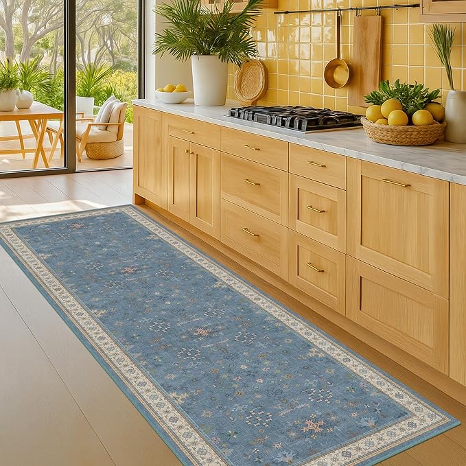 Light Blue 2x7 Washable Kitchen Runner