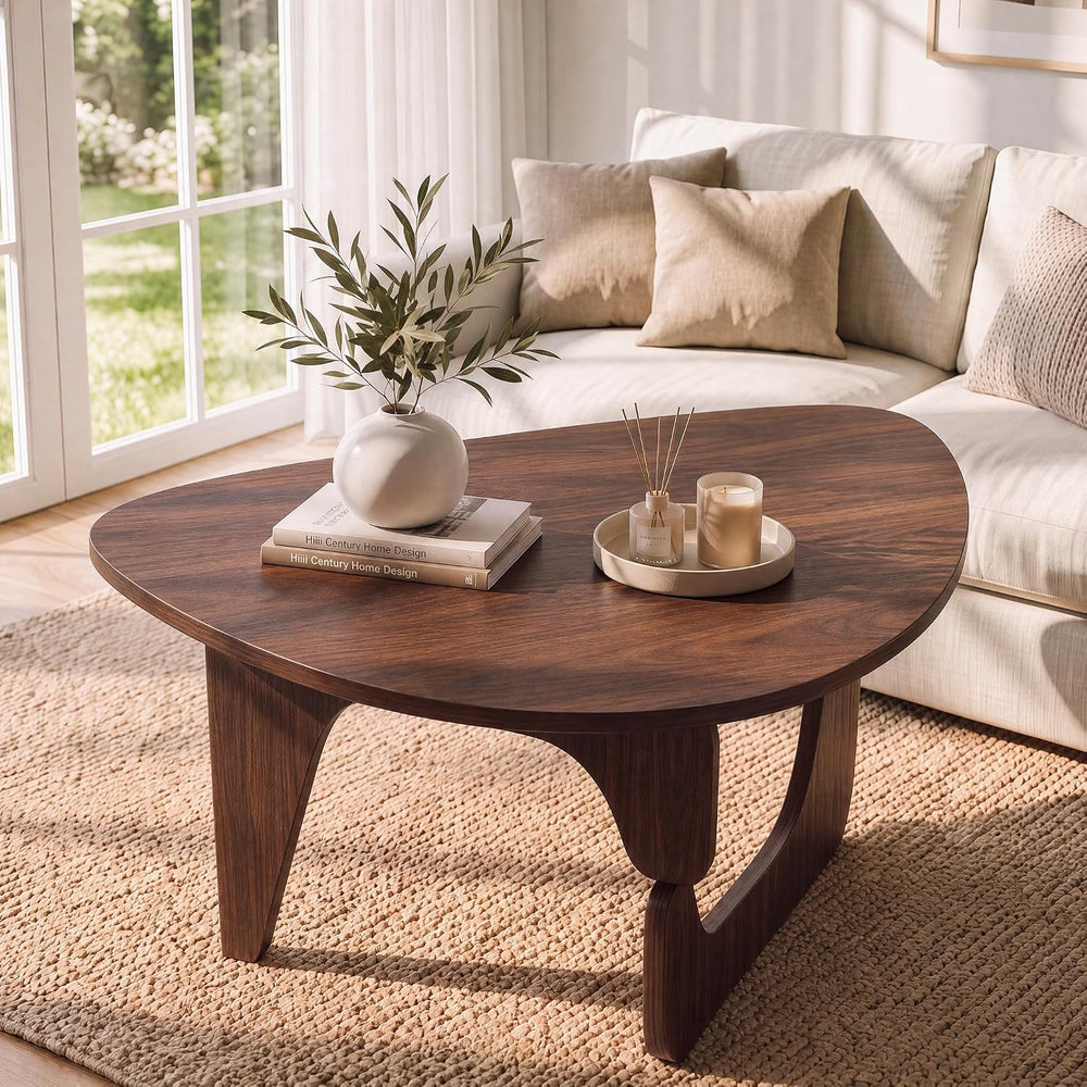 Seang Walnut Coffee Table, Mid Century Modern Center Table for Living Room