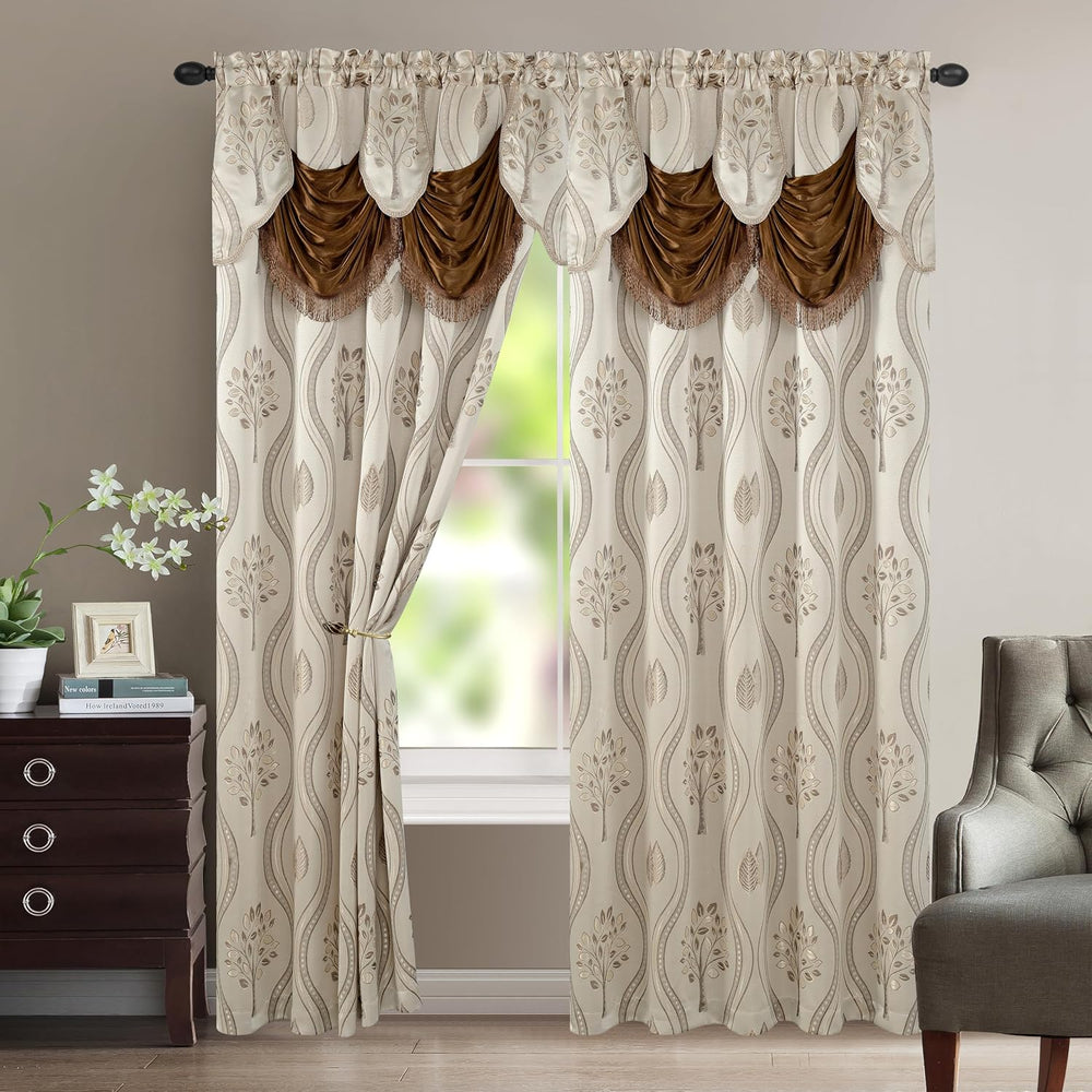 Elegant Comfort Luxurious Beautiful Curtain Panel Set with Attached Valance a...