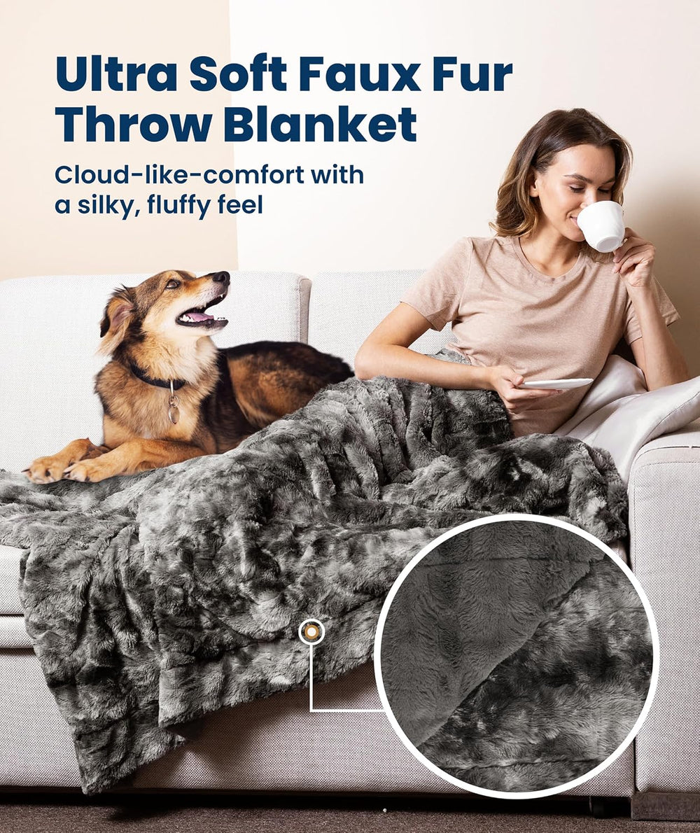 Everlasting Comfort Soft & Comfortable Gray Faux Fur Throw Blanket for Co...
