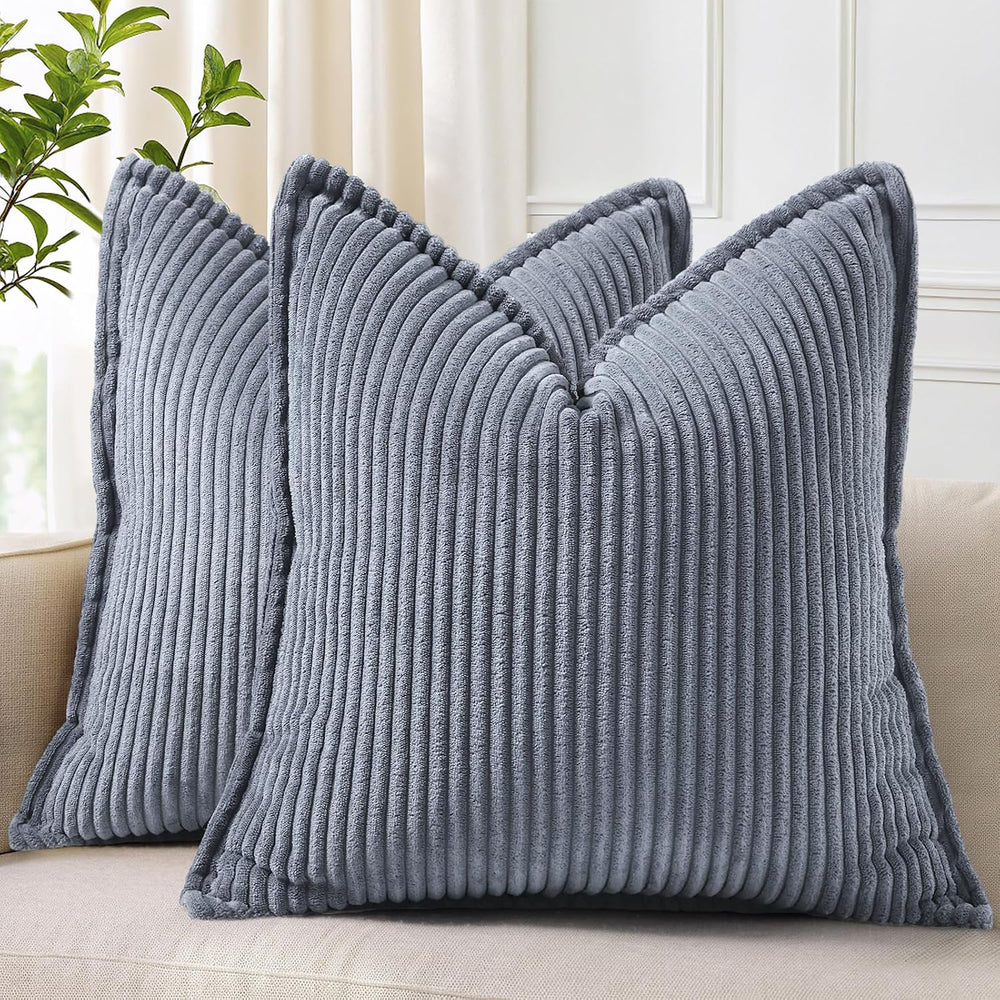 decorUhome Corduroy Blue Grey Throw Pillow Covers 26x26 Set of 2