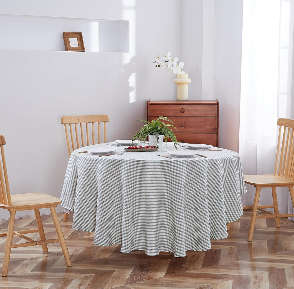 100% Yarn-Dyed Linen Round Tablecloth 70Inches for Dinners, Parties, Easter, ...